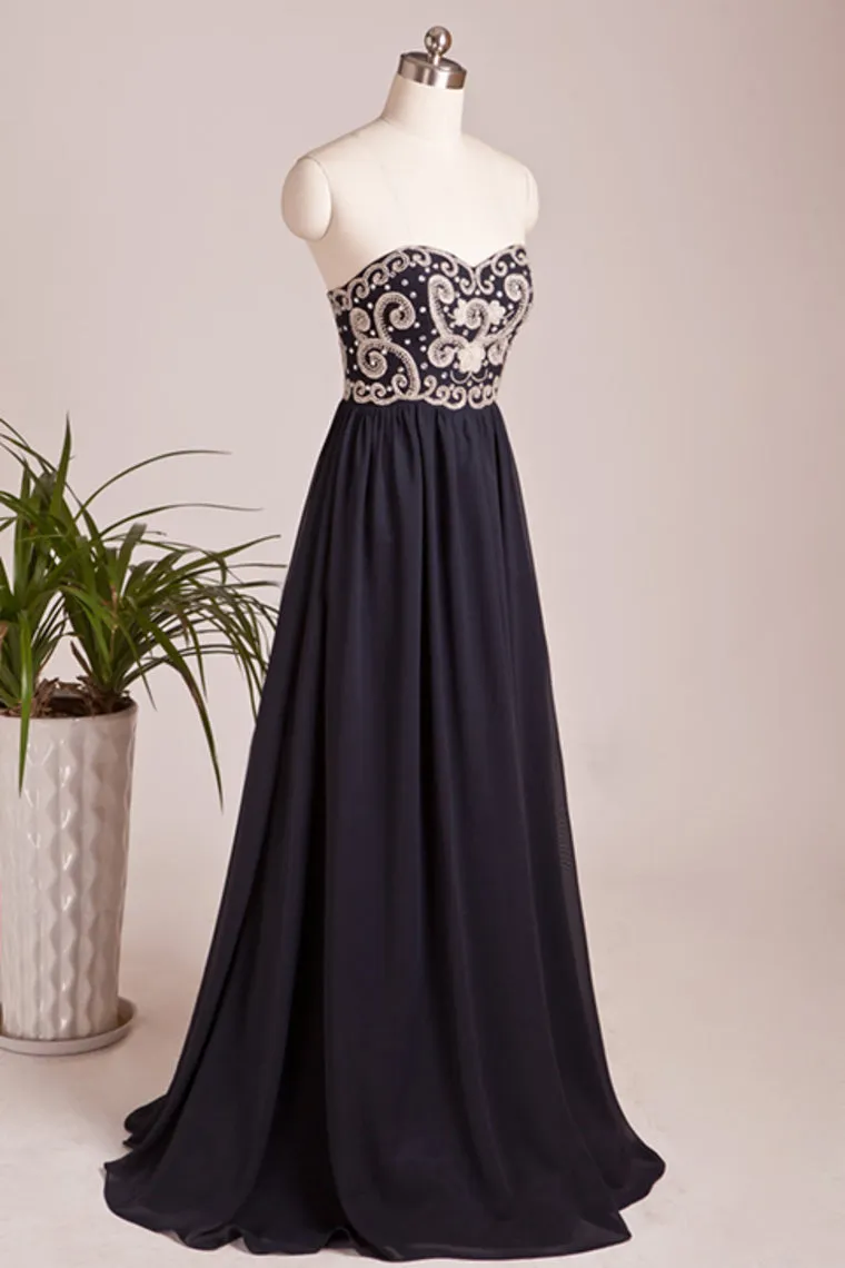 2024 Beaded Bodice Prom Dresses A Line Chiffon Floor Length