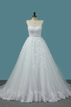 2024 Off The Shoulder A Line Tulle Wedding Dresses With Applique P6DPG73Q