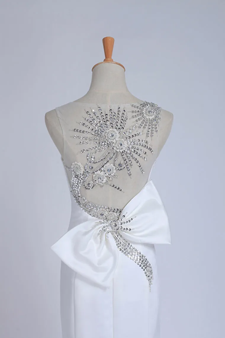 2024 Prom Dresses Mermaid White Satin With Beading