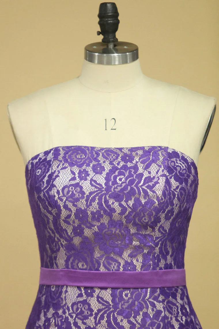 2024 Purple Strapless Prom Dresses Mermaid Floor Length With Trumpet Lace Skirt