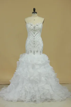 2024 Sweetheart Wedding Dresses Beaded Bodice Organza Chapel Train
