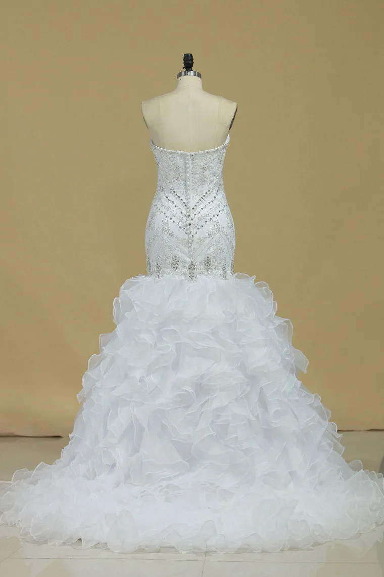 2024 Sweetheart Wedding Dresses Beaded Bodice Organza Chapel Train