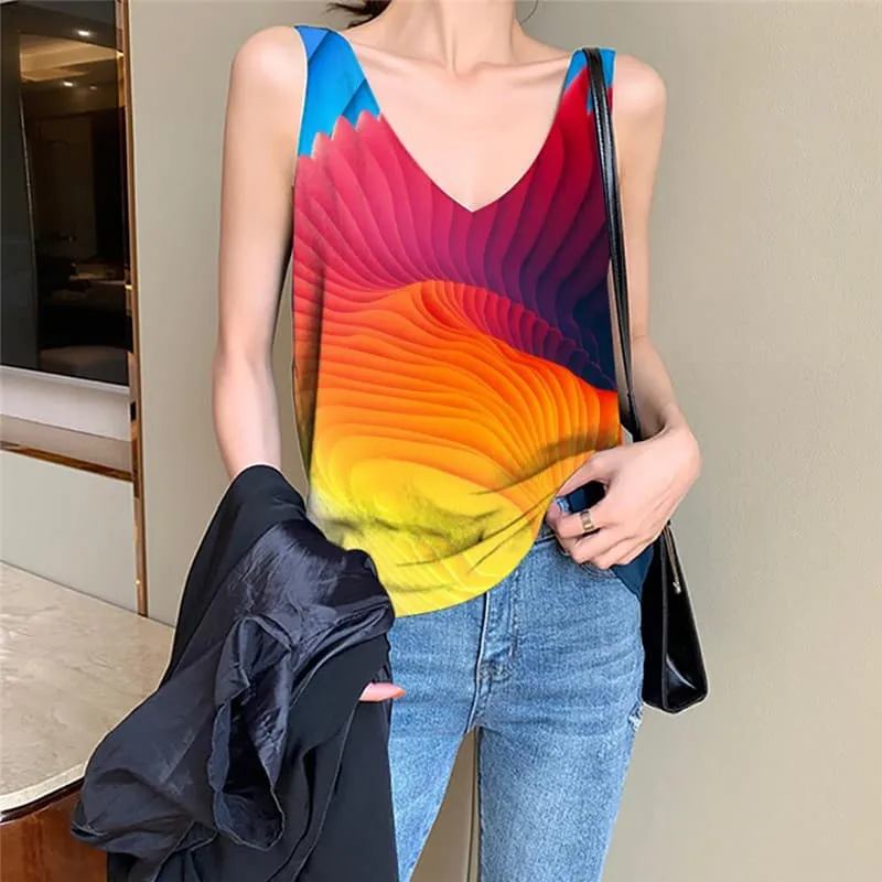 Abstract Tank Top Women Psychedelic Tank Tops Casual Colorful Sleeveless 3d