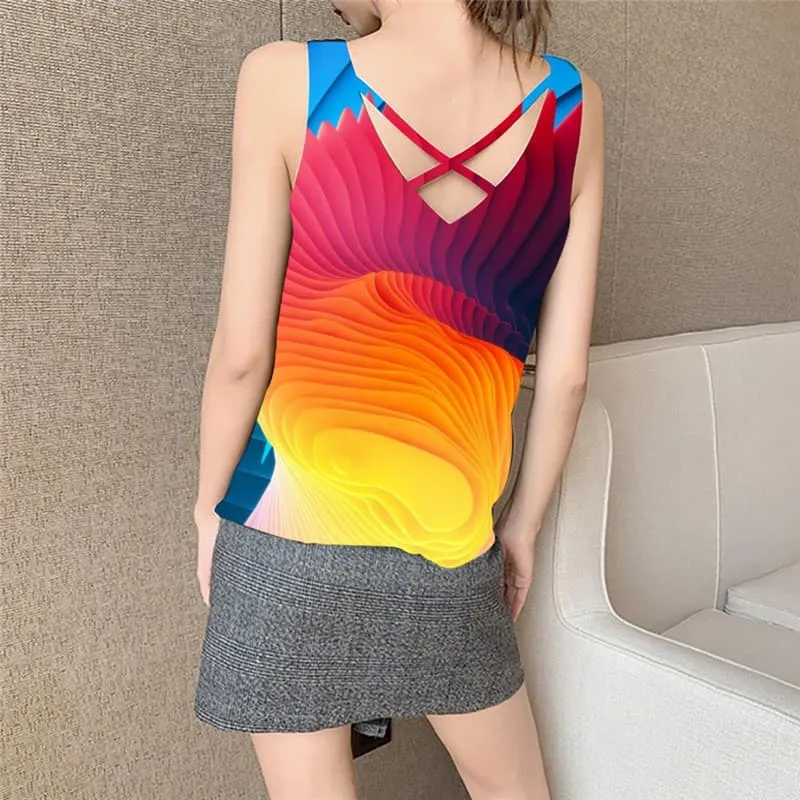Abstract Tank Top Women Psychedelic Tank Tops Casual Colorful Sleeveless 3d