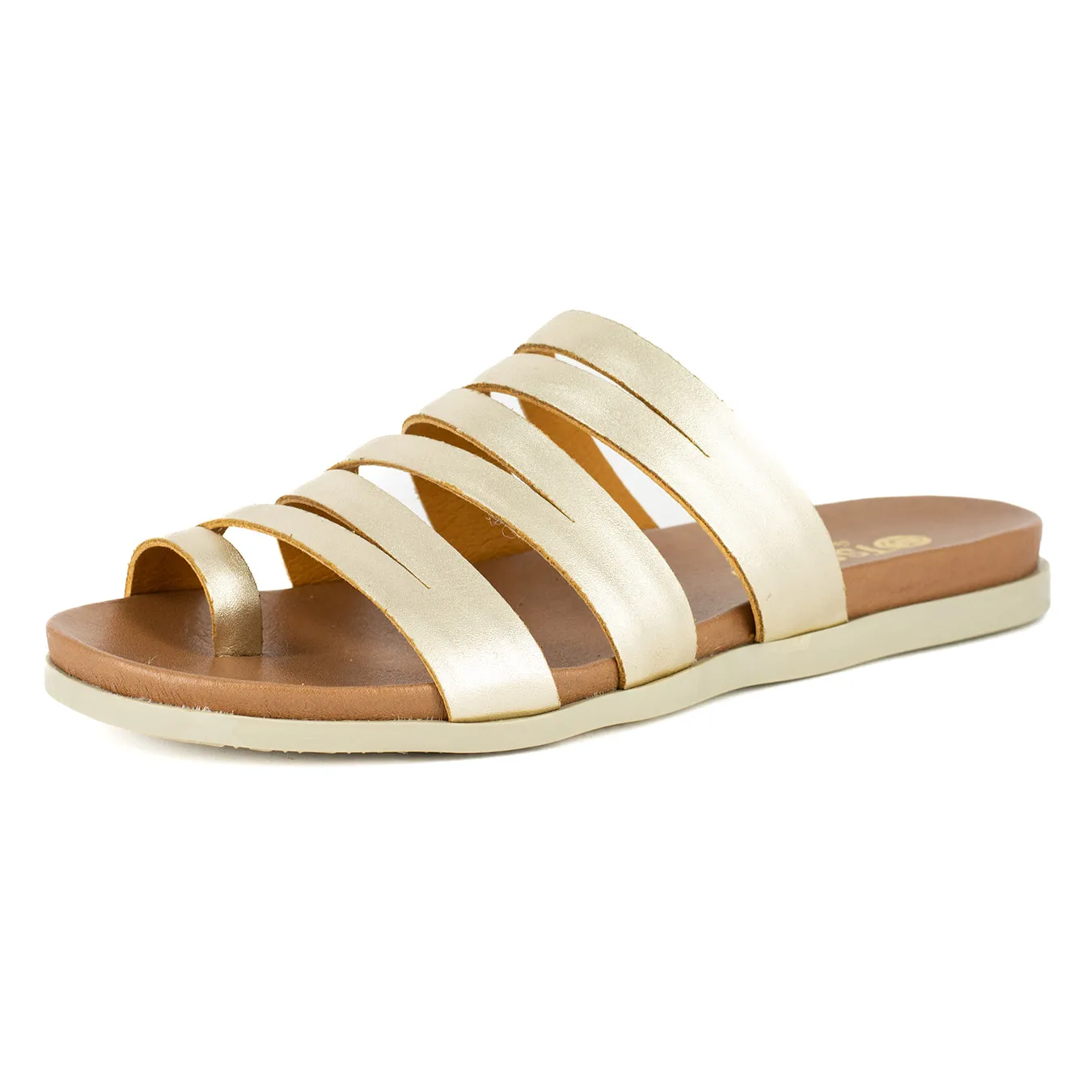 Abuye : Ladies Leather Sandal in Gold Foil CL