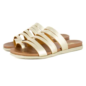 Abuye : Ladies Leather Sandal in Gold Foil CL