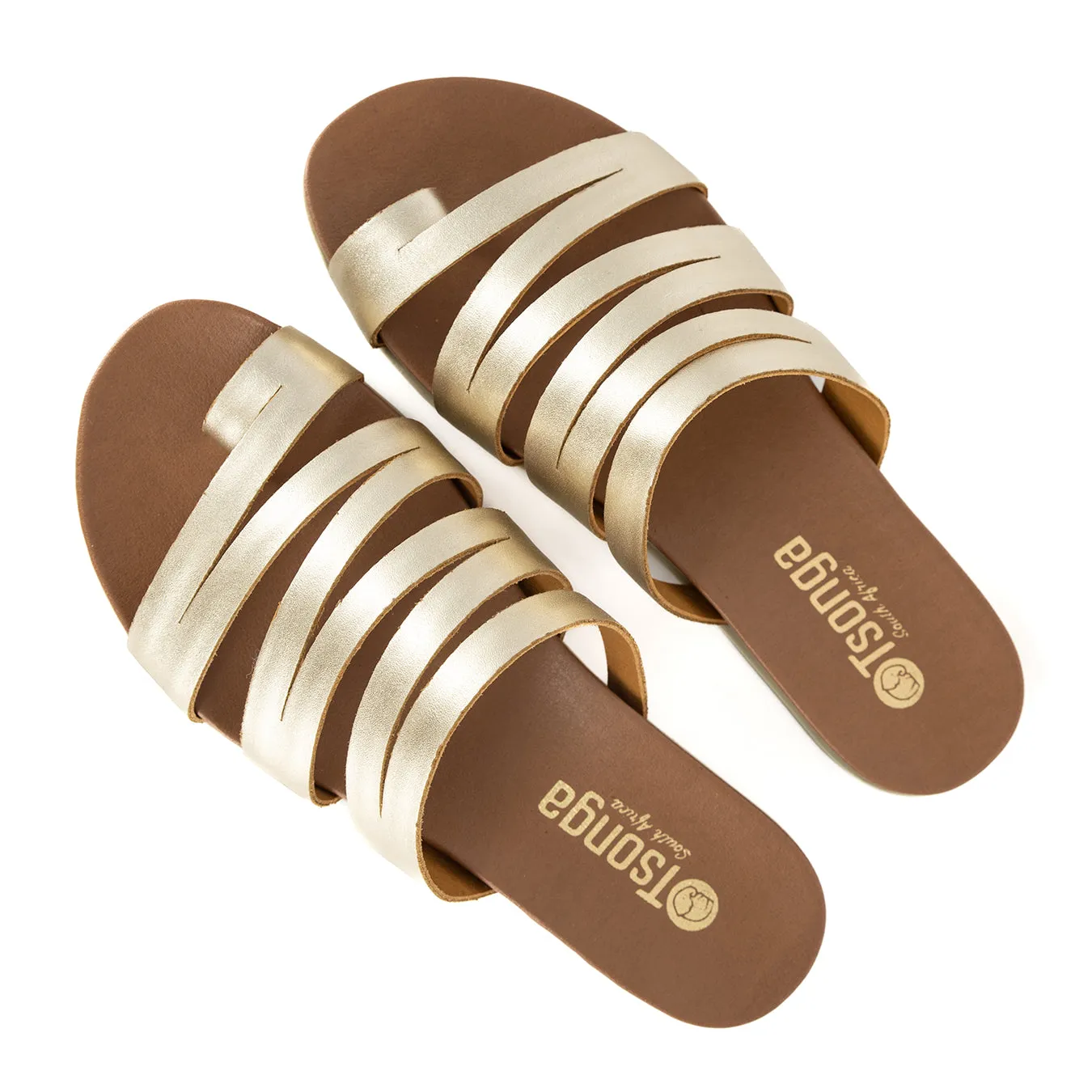 Abuye : Ladies Leather Sandal in Gold Foil CL