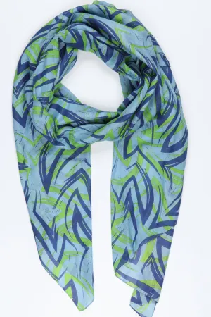 Artistic Brushstroke Print Cotton Scarf in Blue
