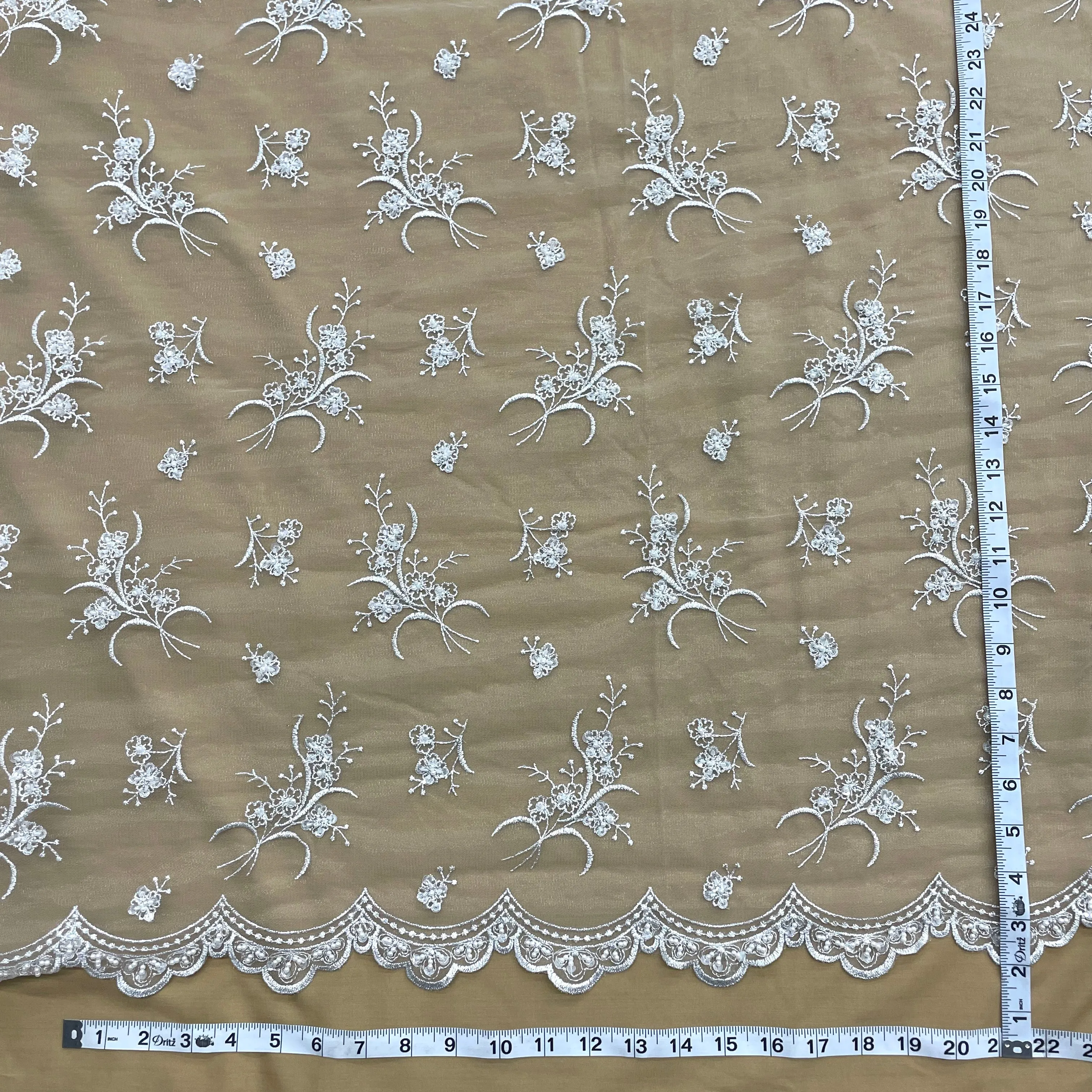 Beaded Lace Fabric Embroidered on 100% Polyester Net Mesh | Lace USA - 42002W-BP