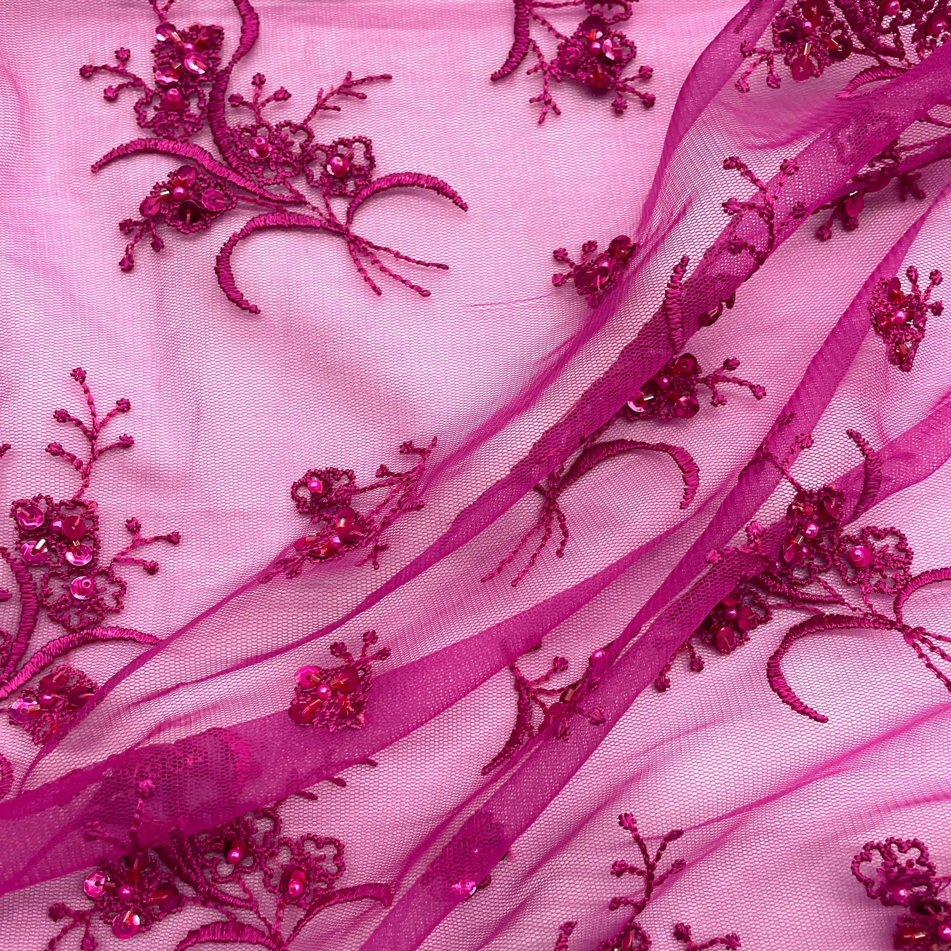 Beaded Lace Fabric Embroidered on 100% Polyester Net Mesh | Lace USA - 42002W-BP