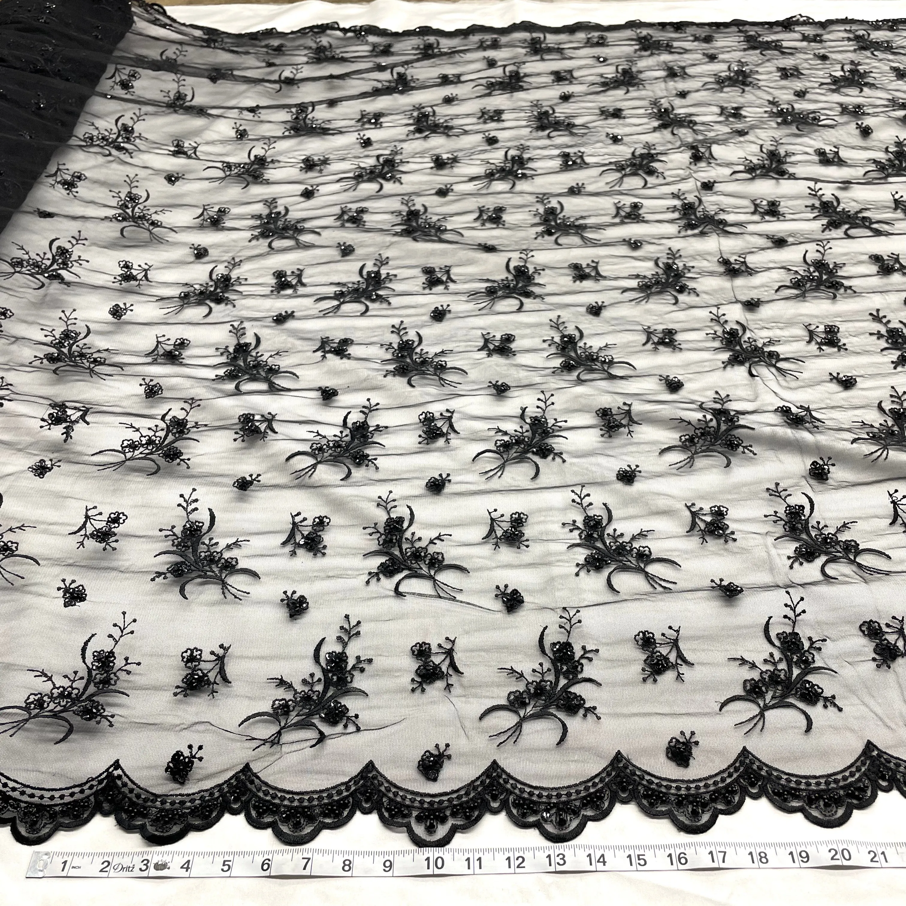 Beaded Lace Fabric Embroidered on 100% Polyester Net Mesh | Lace USA - 42002W-BP