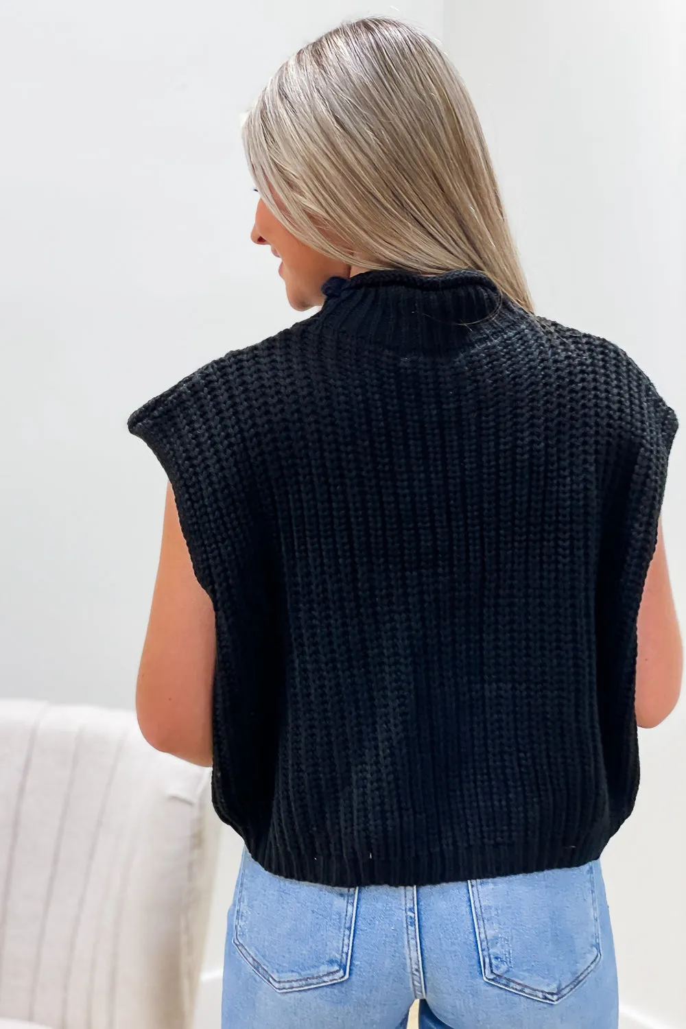 Calm & Cozy Sleeveless Mock Neck Sweater - Black