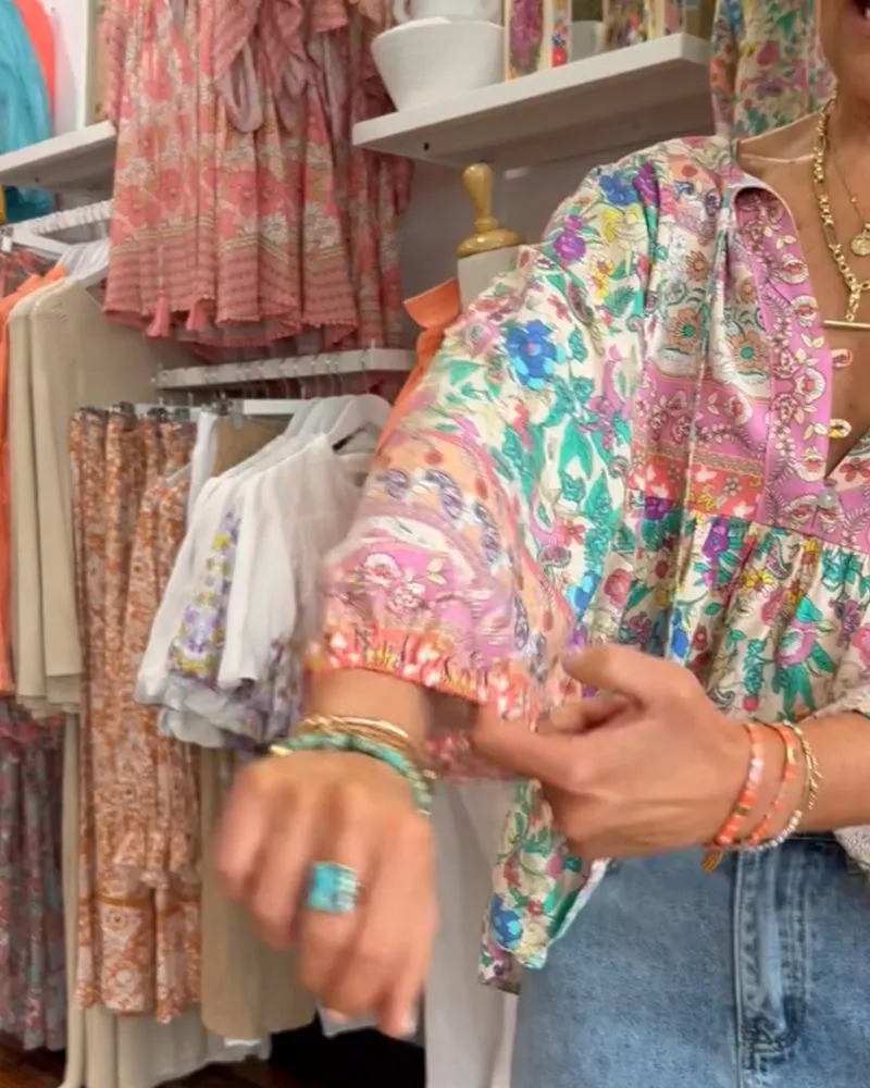 Colorful floral print casual blouse
