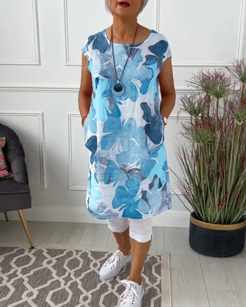 Colorful floral print casual long top