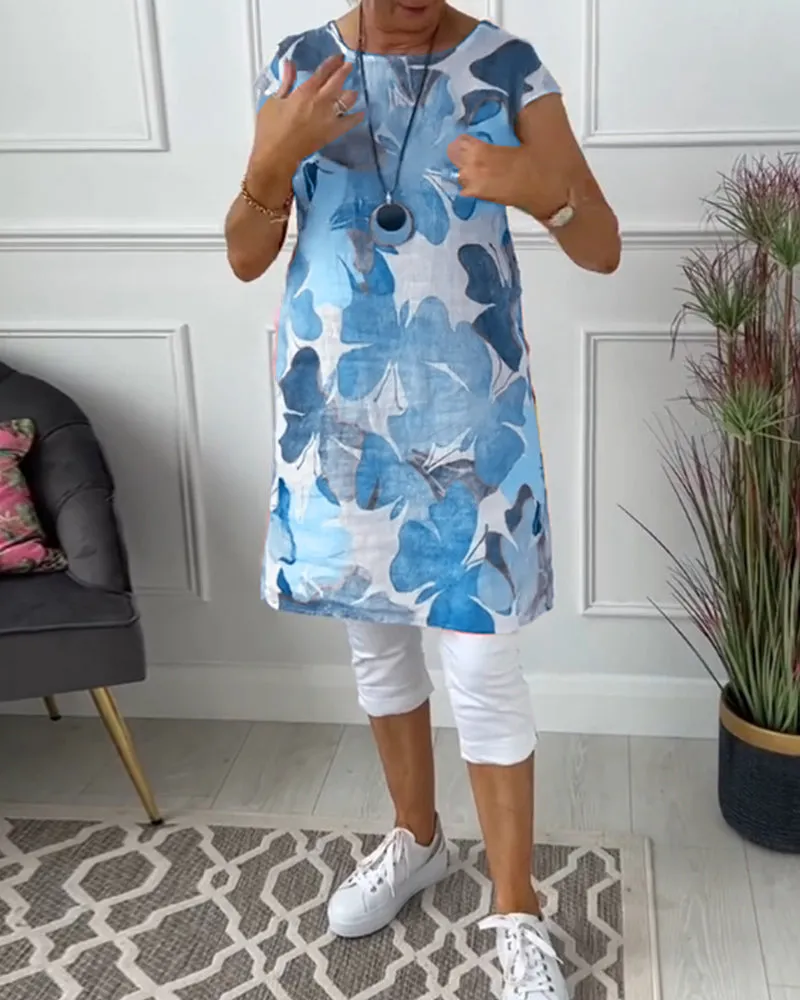 Colorful floral print casual long top