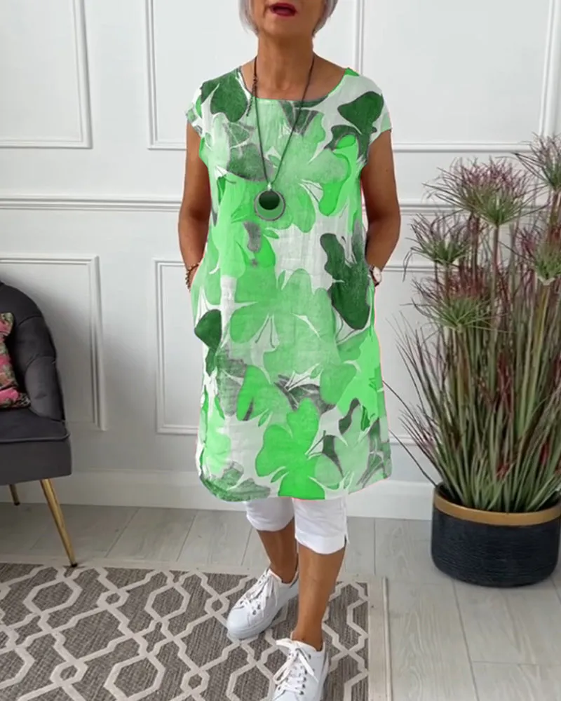 Colorful floral print casual long top