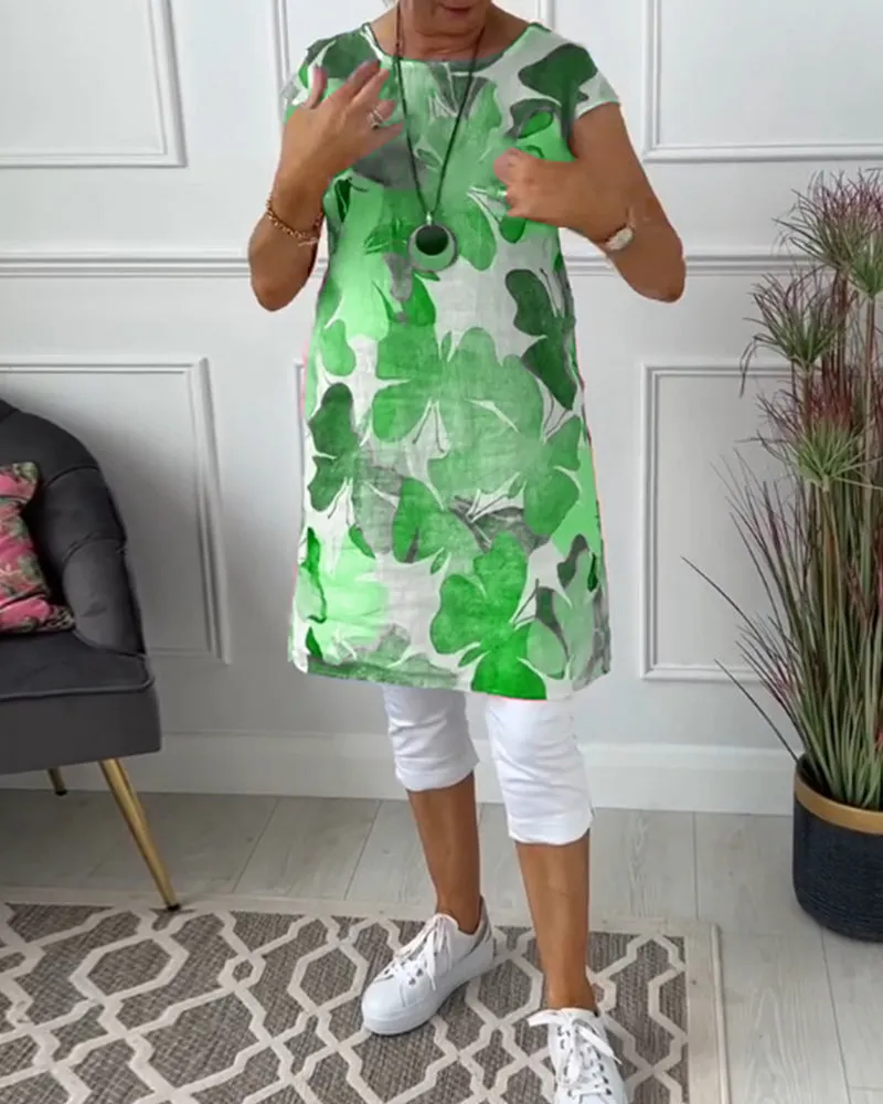 Colorful floral print casual long top