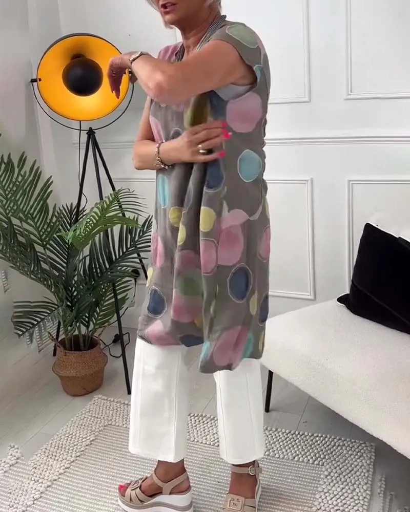 Colorful polka dot print blouse