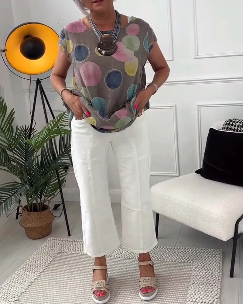 Colorful polka dot print blouse
