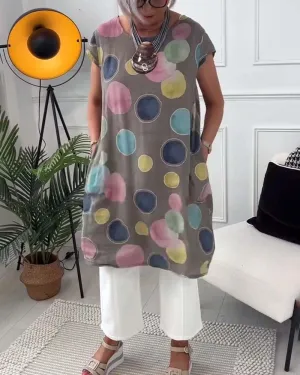 Colorful polka dot print blouse