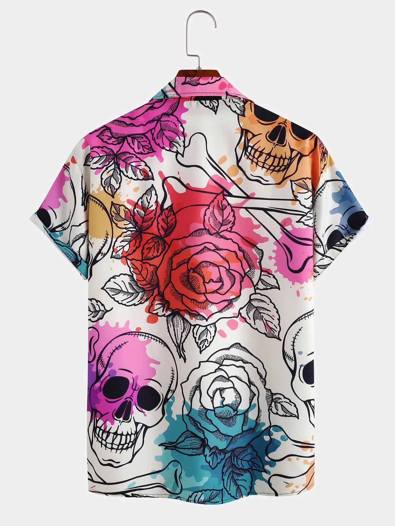 Colorful Skull Rose Print Shirt