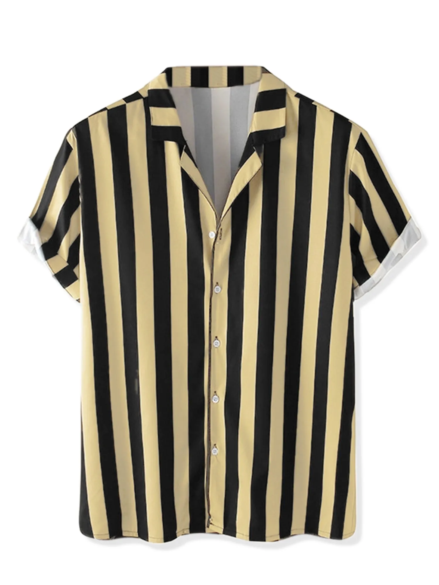 Colorful Vertical Stripe Short Sleeve Lapel Button Shirt