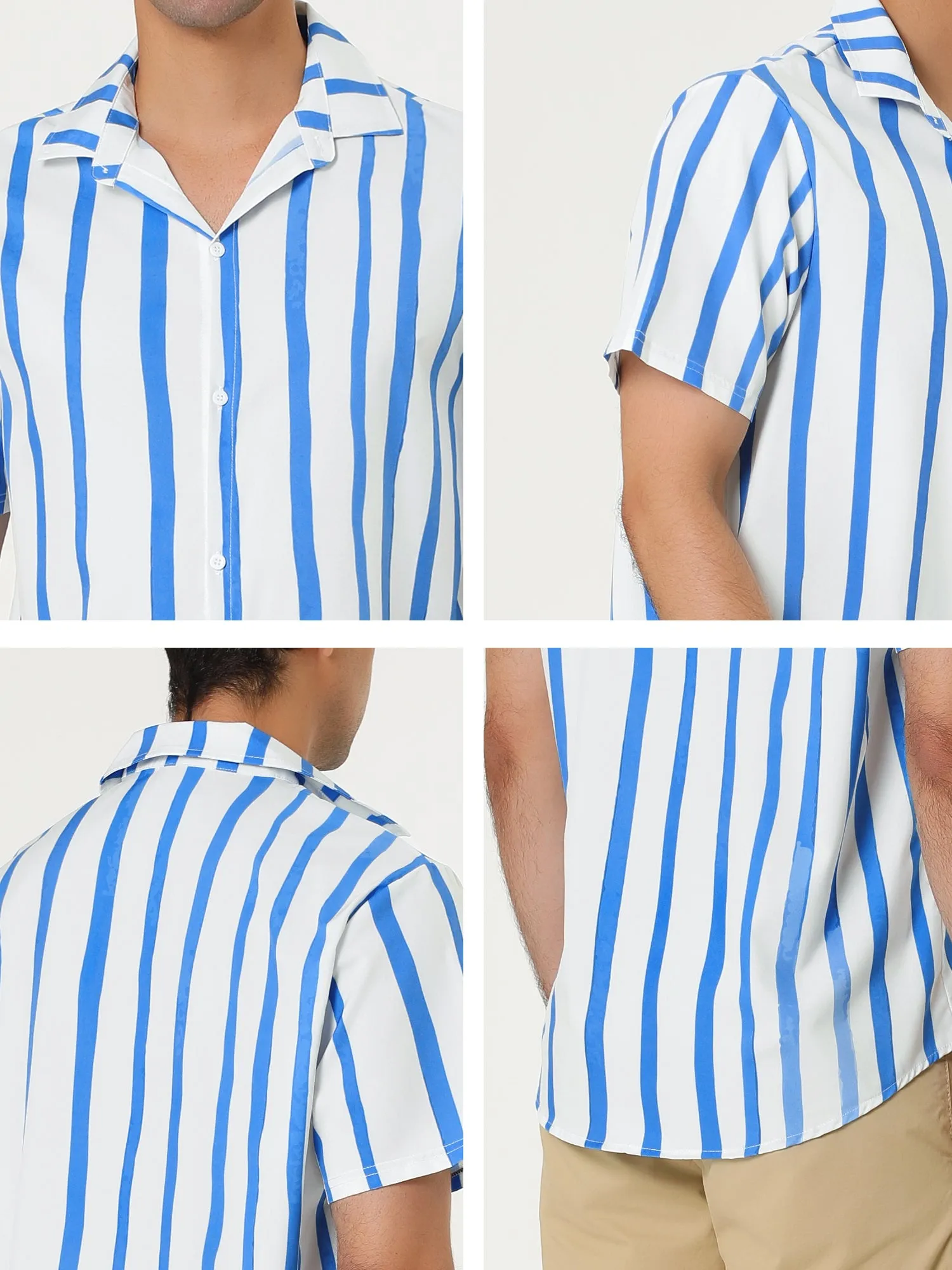 Colorful Vertical Stripe Short Sleeve Lapel Button Shirt