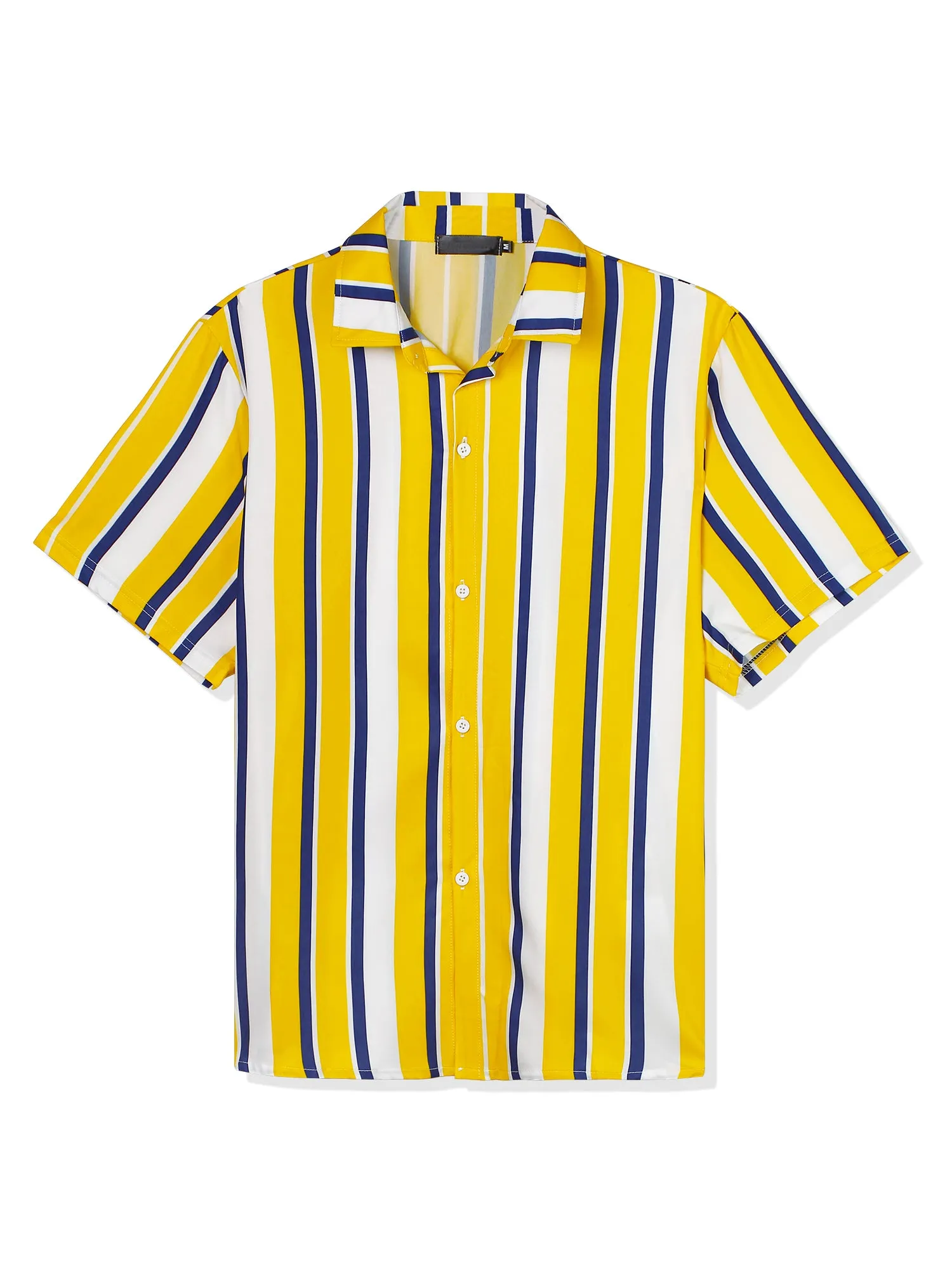 Colorful Vertical Stripe Short Sleeve Lapel Button Shirt
