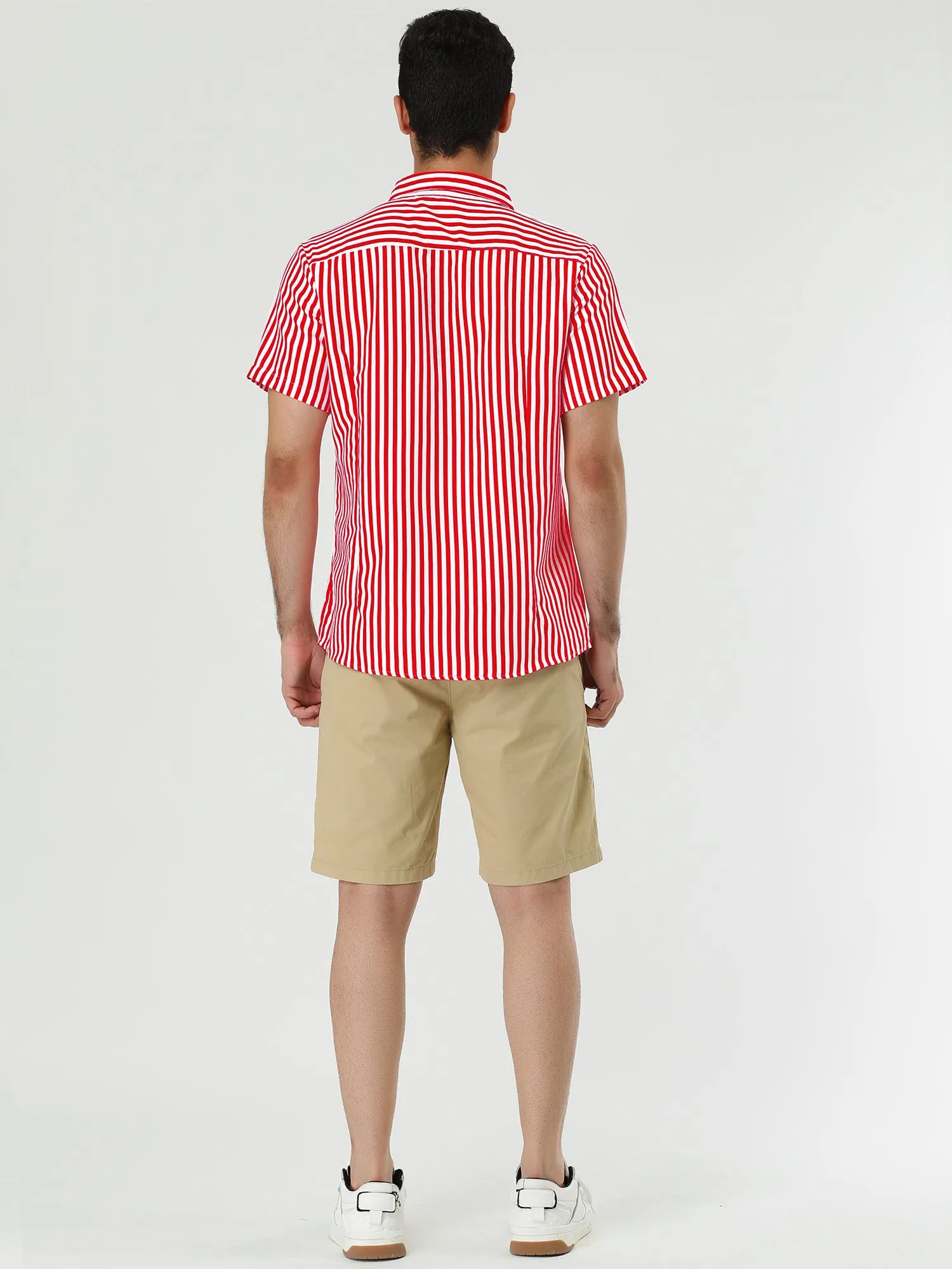 Colorful Vertical Stripe Short Sleeve Lapel Button Shirt