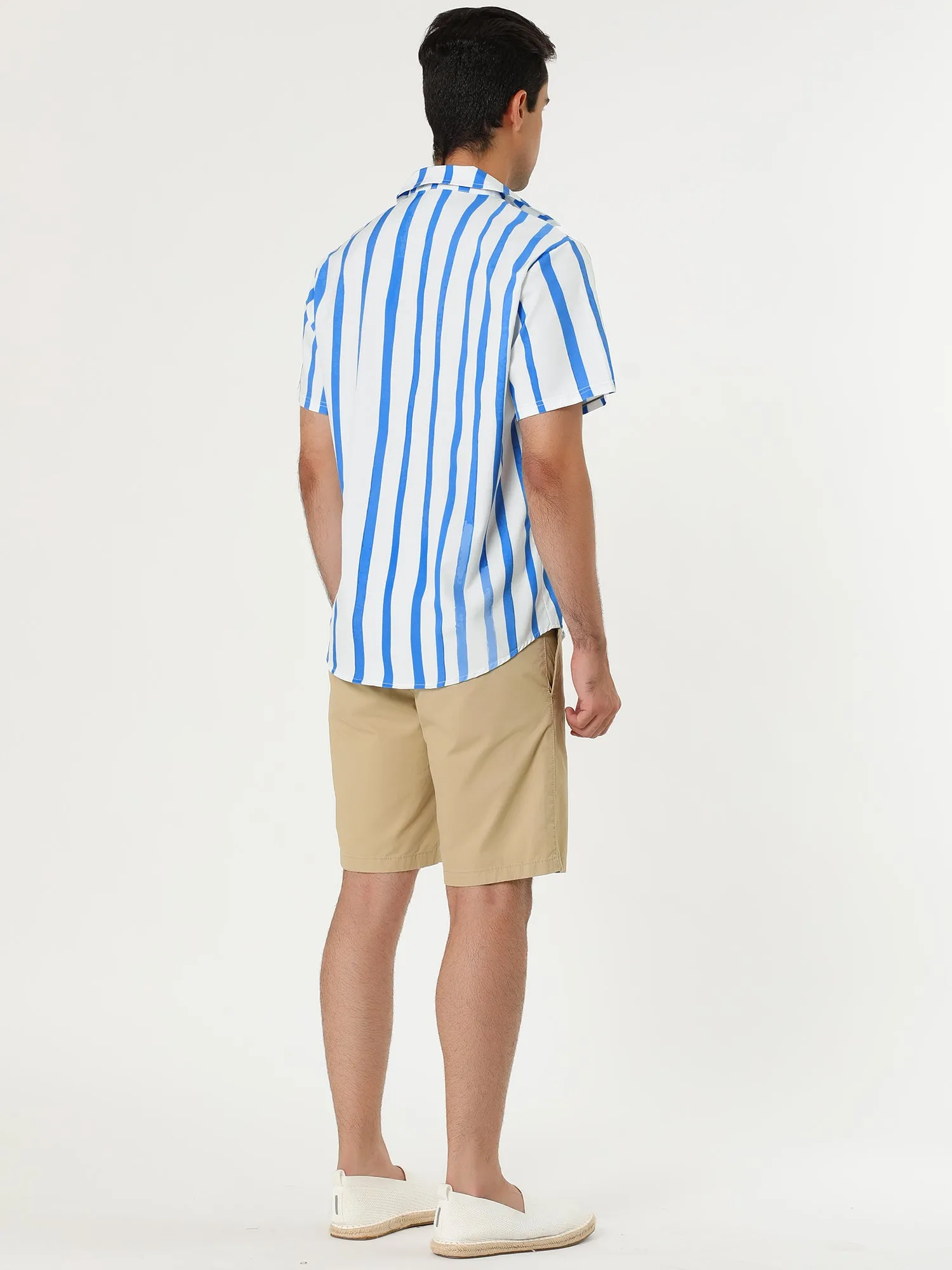 Colorful Vertical Stripe Short Sleeve Lapel Button Shirt