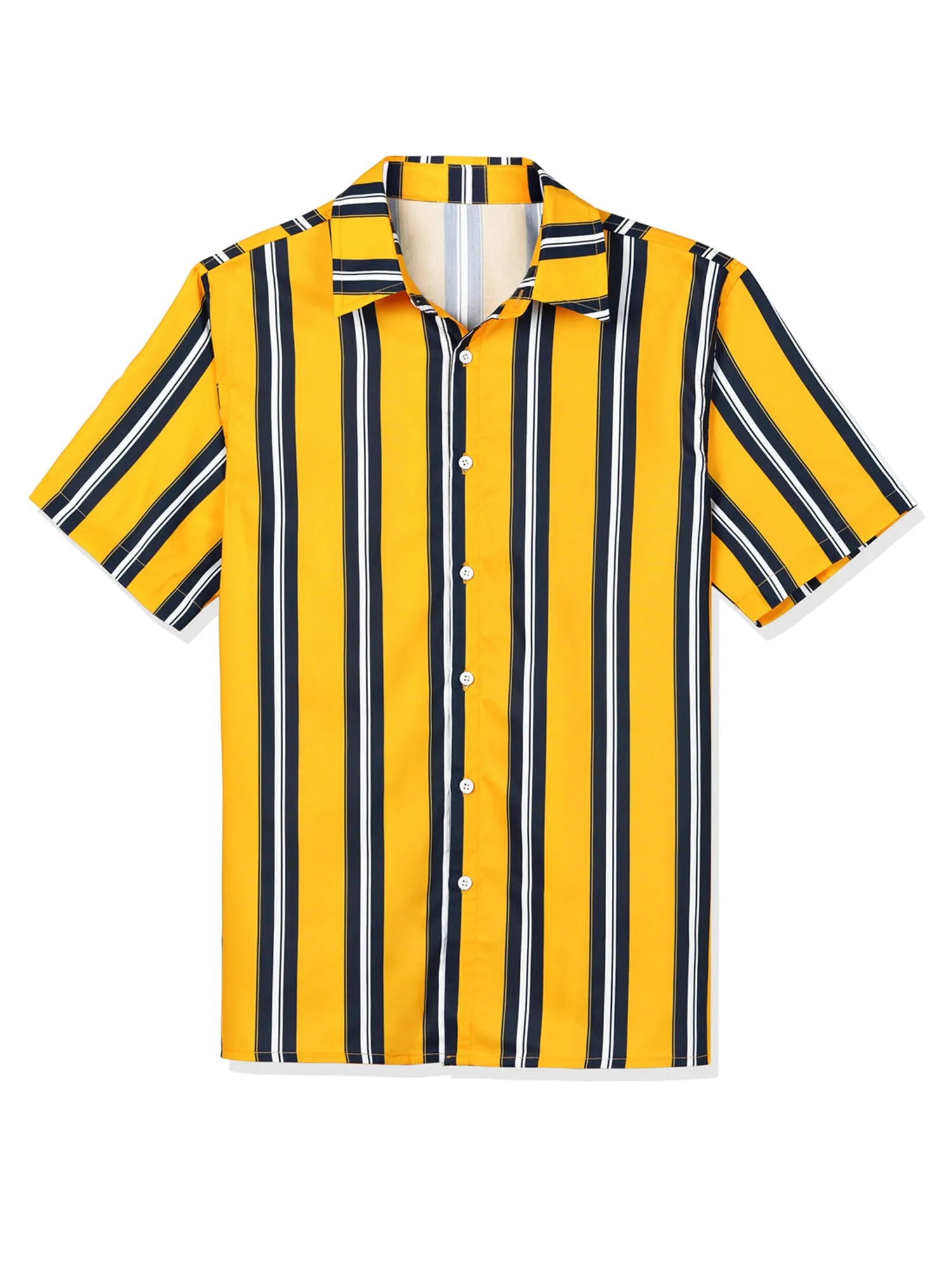 Colorful Vertical Stripe Short Sleeve Lapel Button Shirt