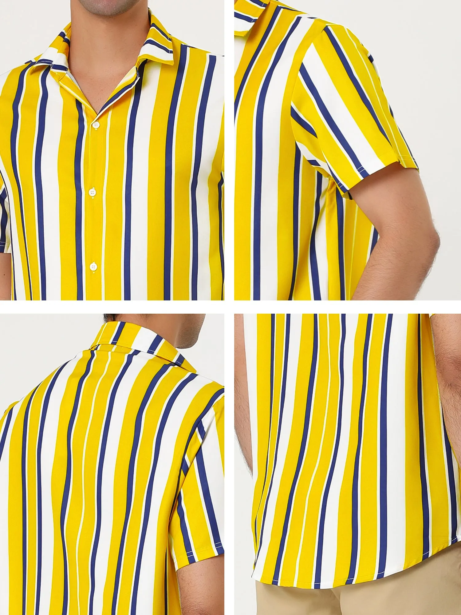 Colorful Vertical Stripe Short Sleeve Lapel Button Shirt