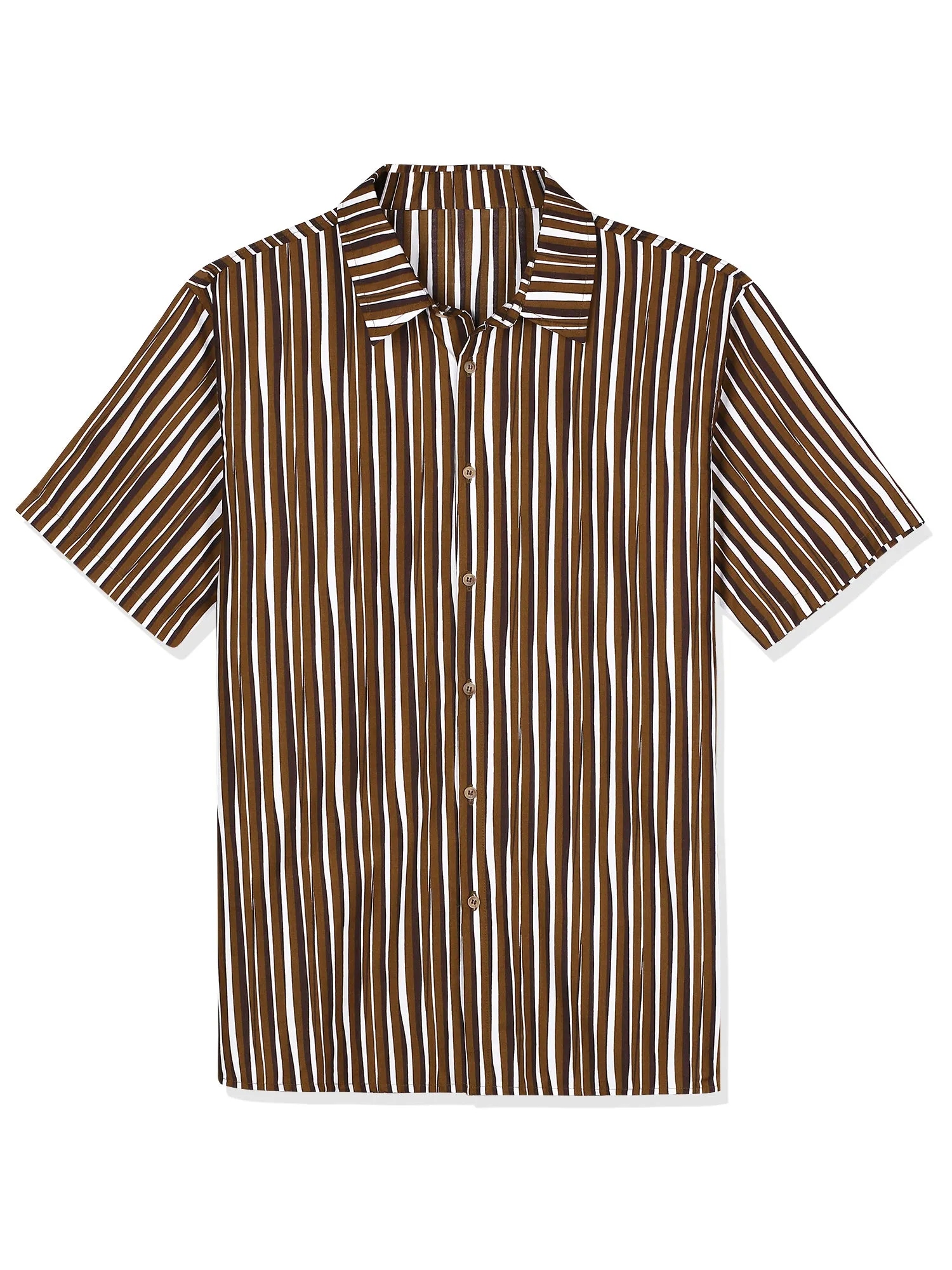 Colorful Vertical Stripe Short Sleeve Lapel Button Shirt