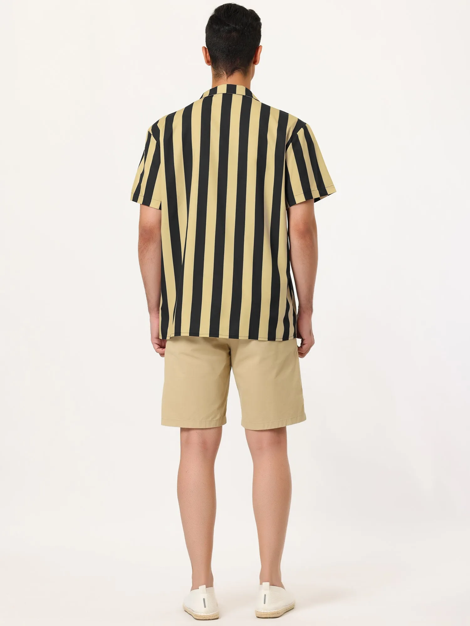 Colorful Vertical Stripe Short Sleeve Lapel Button Shirt