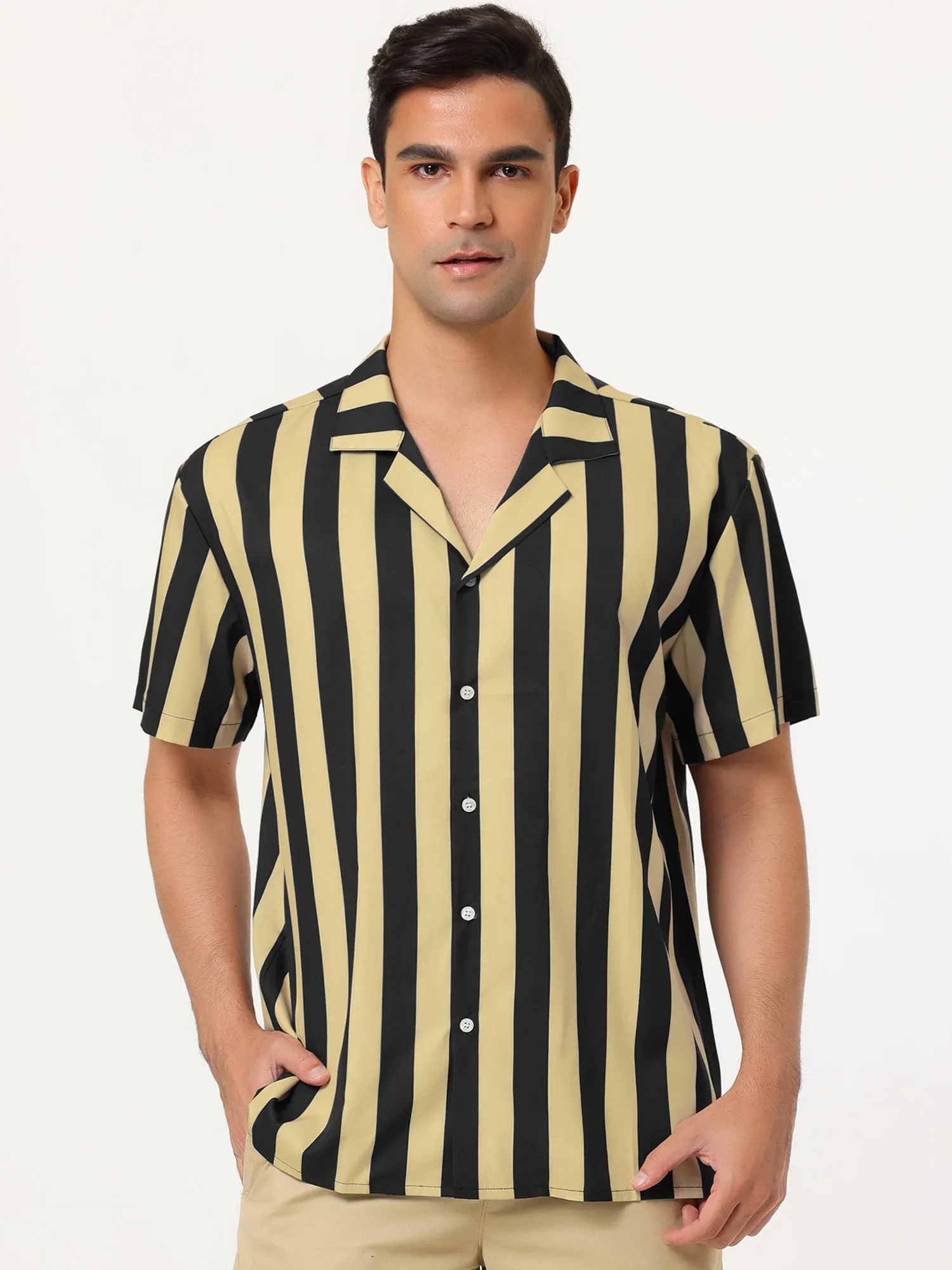 Colorful Vertical Stripe Short Sleeve Lapel Button Shirt