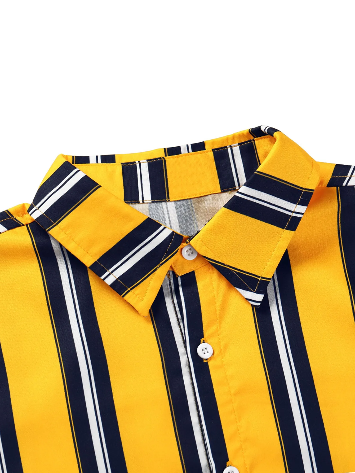 Colorful Vertical Stripe Short Sleeve Lapel Button Shirt