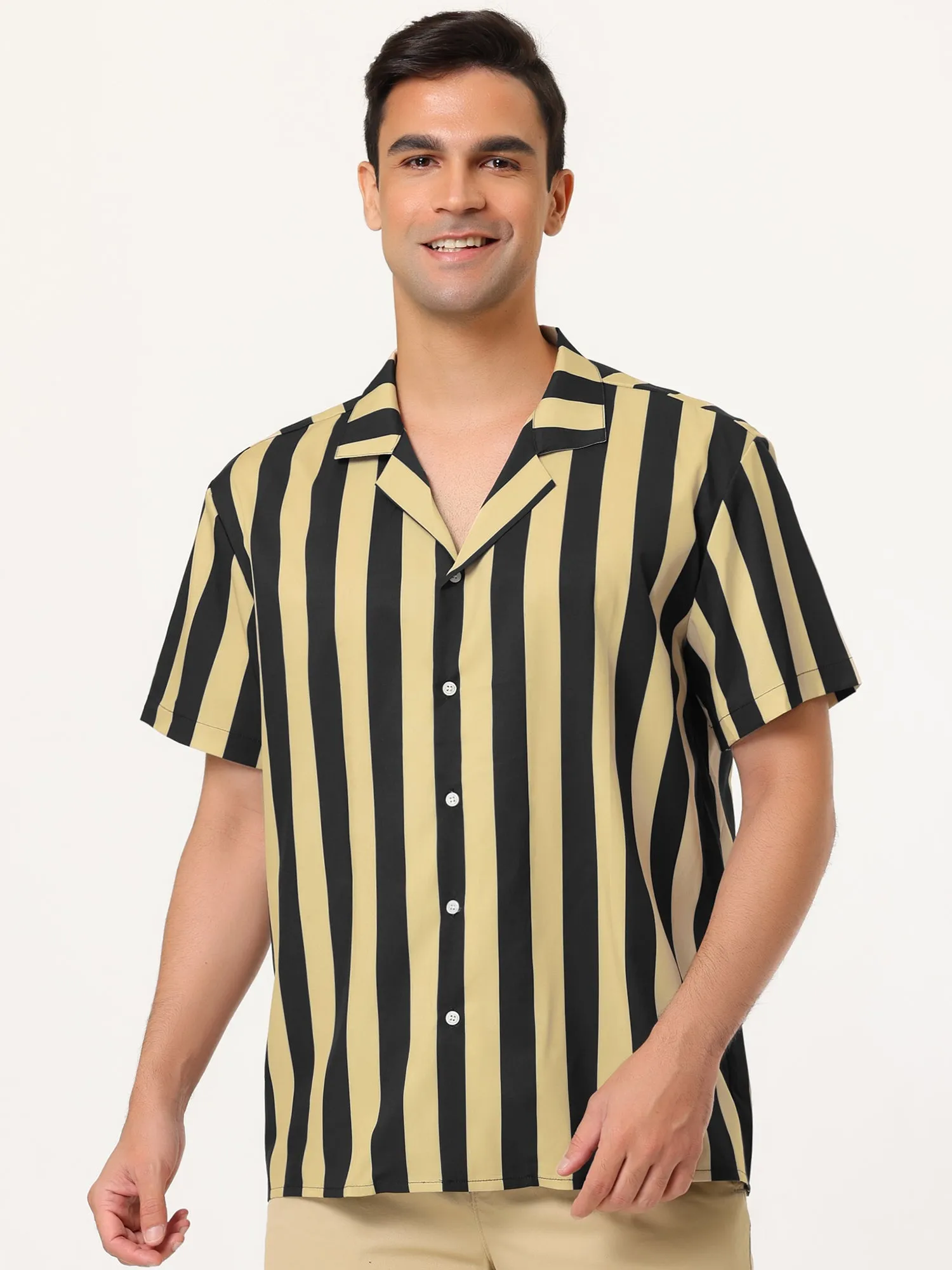 Colorful Vertical Stripe Short Sleeve Lapel Button Shirt
