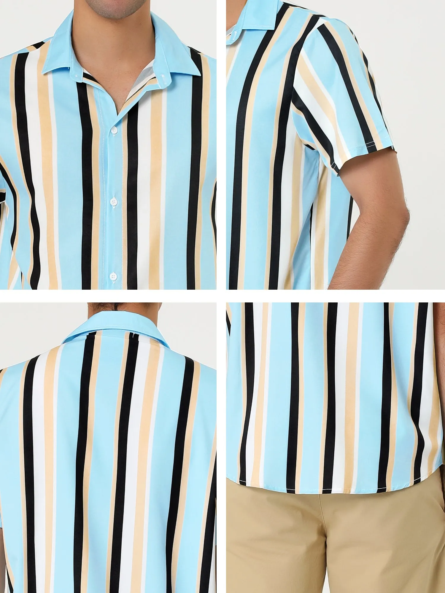 Colorful Vertical Stripe Short Sleeve Lapel Button Shirt