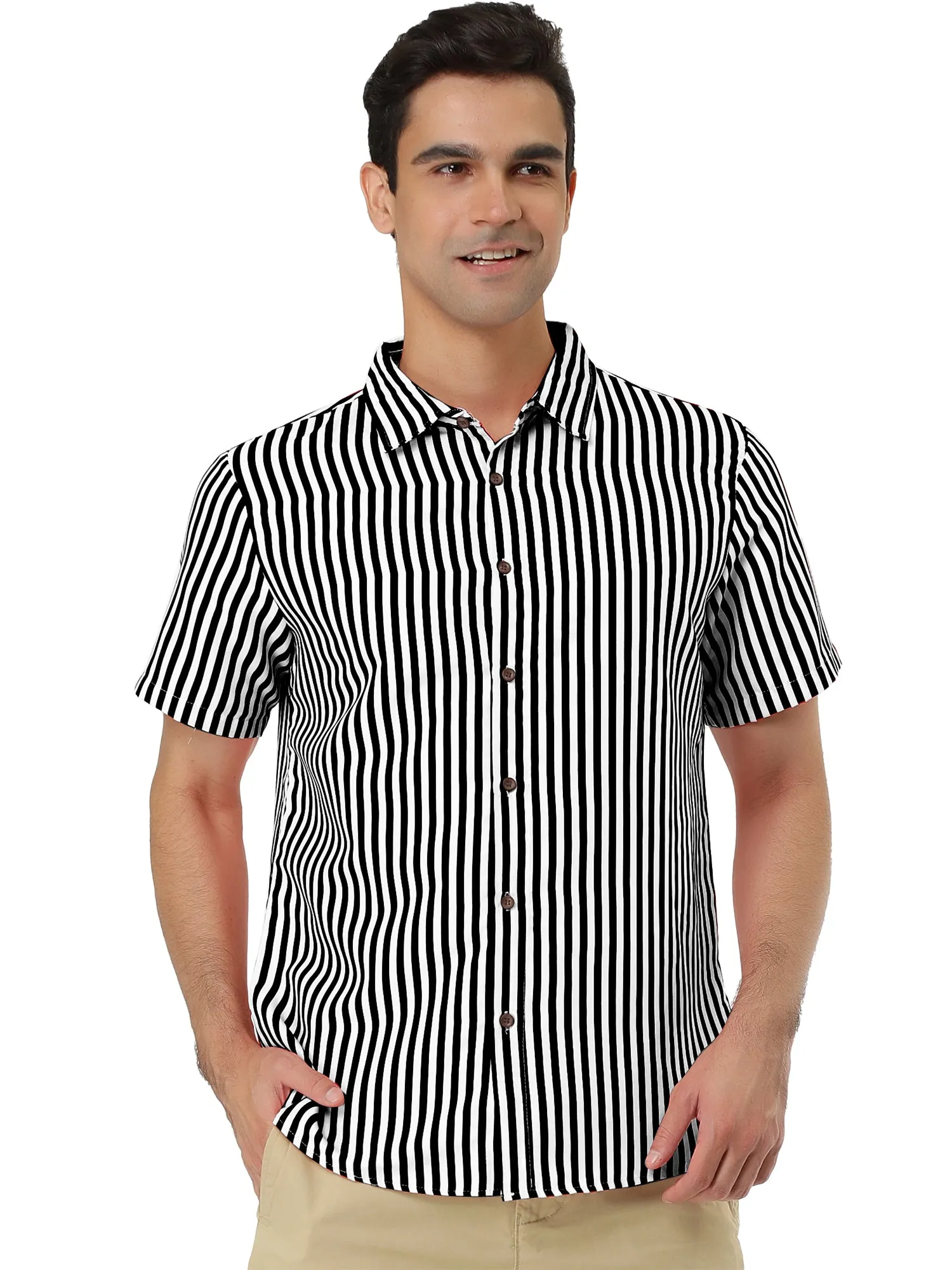 Colorful Vertical Stripe Short Sleeve Lapel Button Shirt