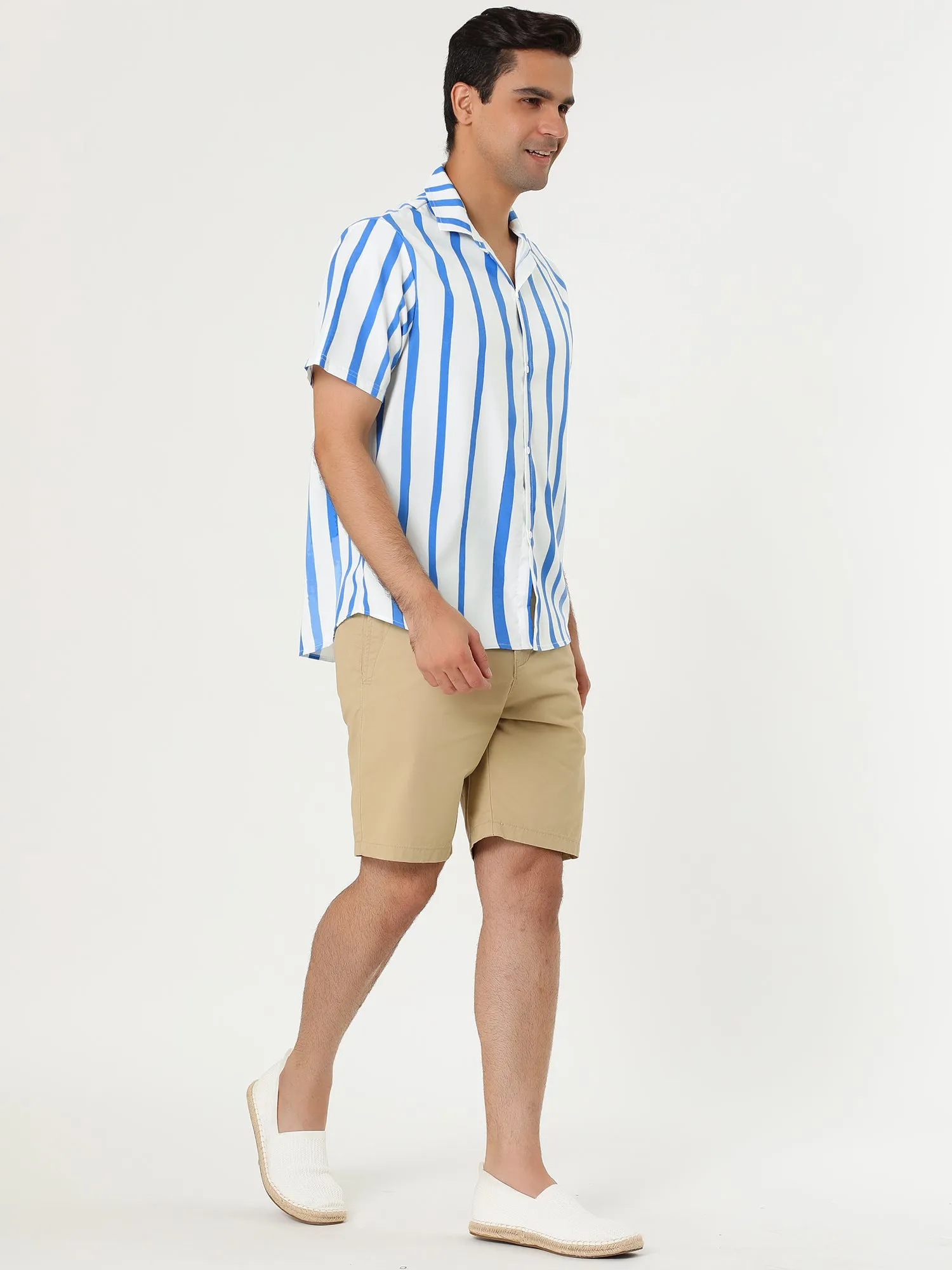 Colorful Vertical Stripe Short Sleeve Lapel Button Shirt