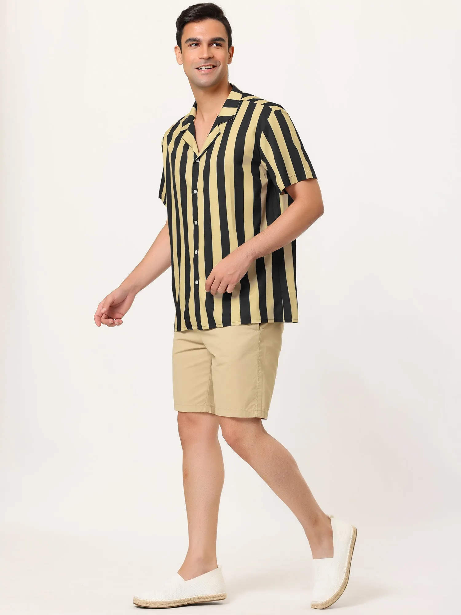Colorful Vertical Stripe Short Sleeve Lapel Button Shirt