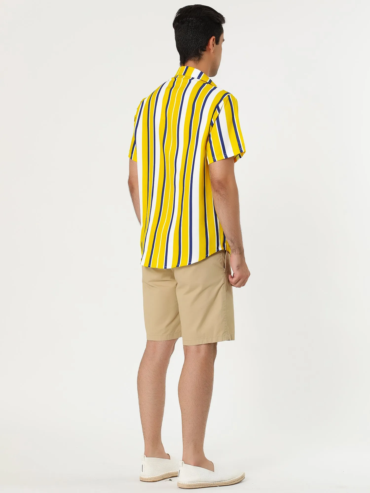 Colorful Vertical Stripe Short Sleeve Lapel Button Shirt