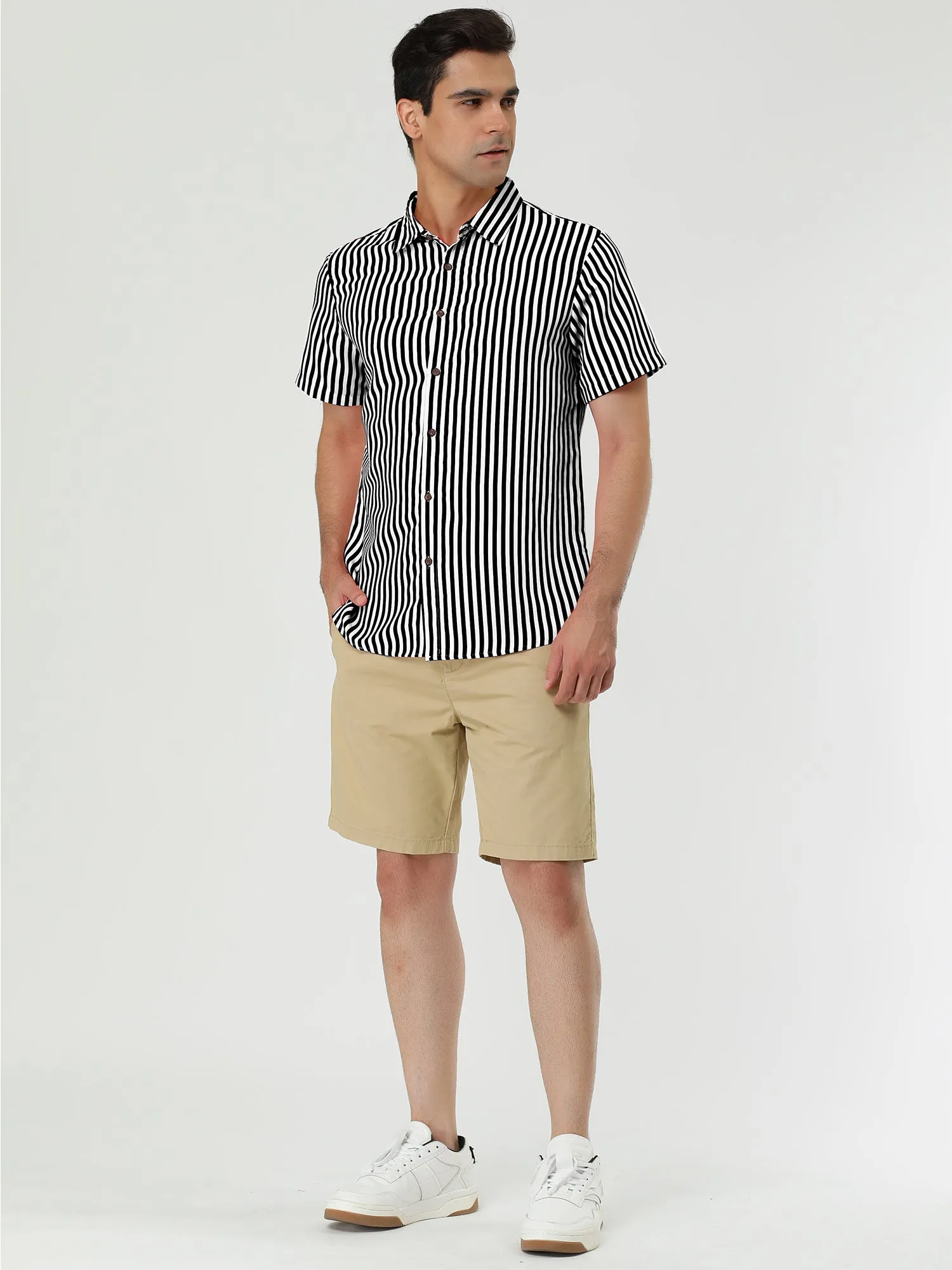 Colorful Vertical Stripe Short Sleeve Lapel Button Shirt