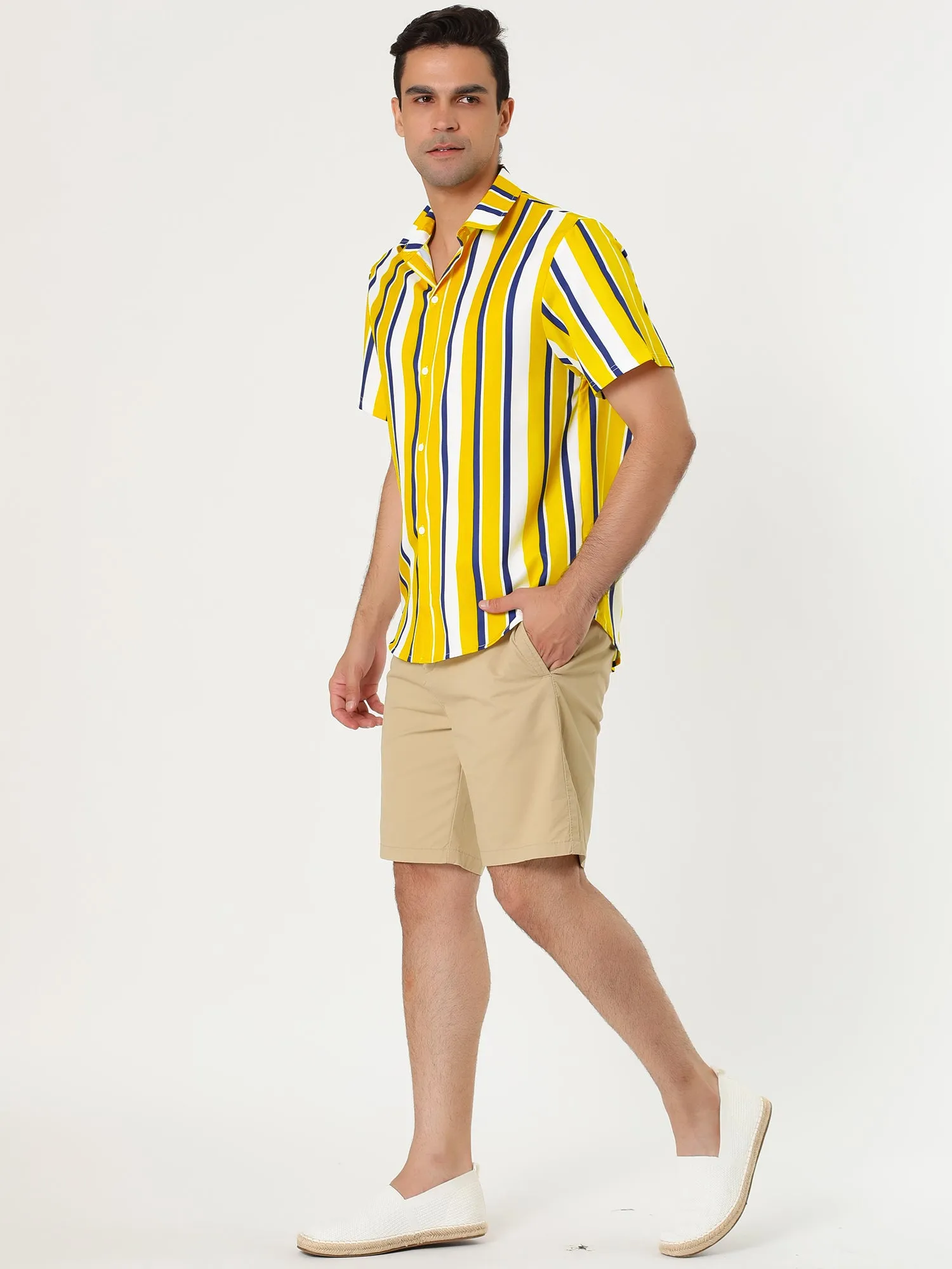 Colorful Vertical Stripe Short Sleeve Lapel Button Shirt