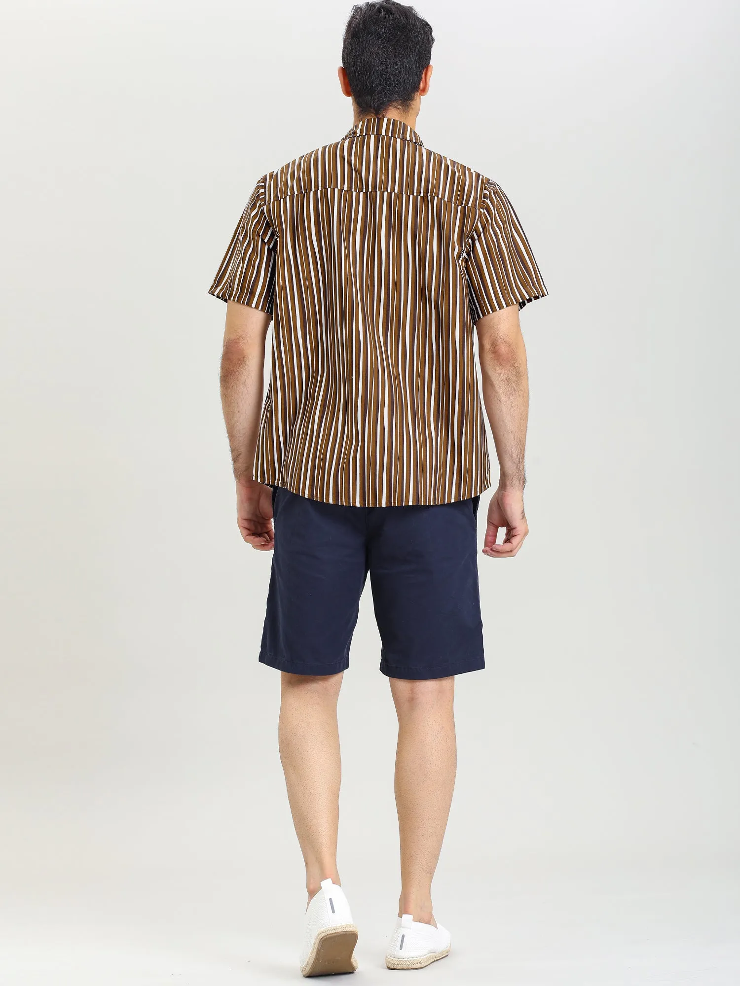 Colorful Vertical Stripe Short Sleeve Lapel Button Shirt