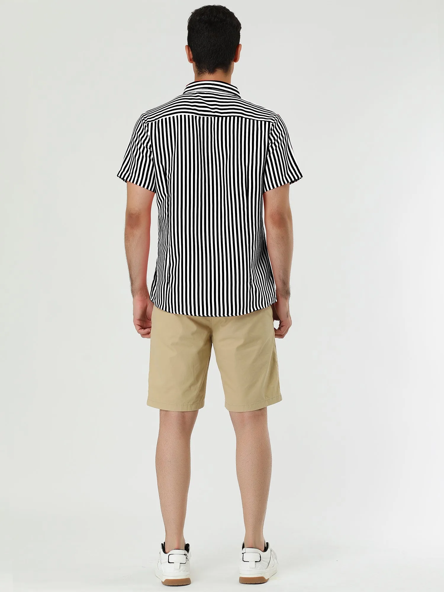 Colorful Vertical Stripe Short Sleeve Lapel Button Shirt