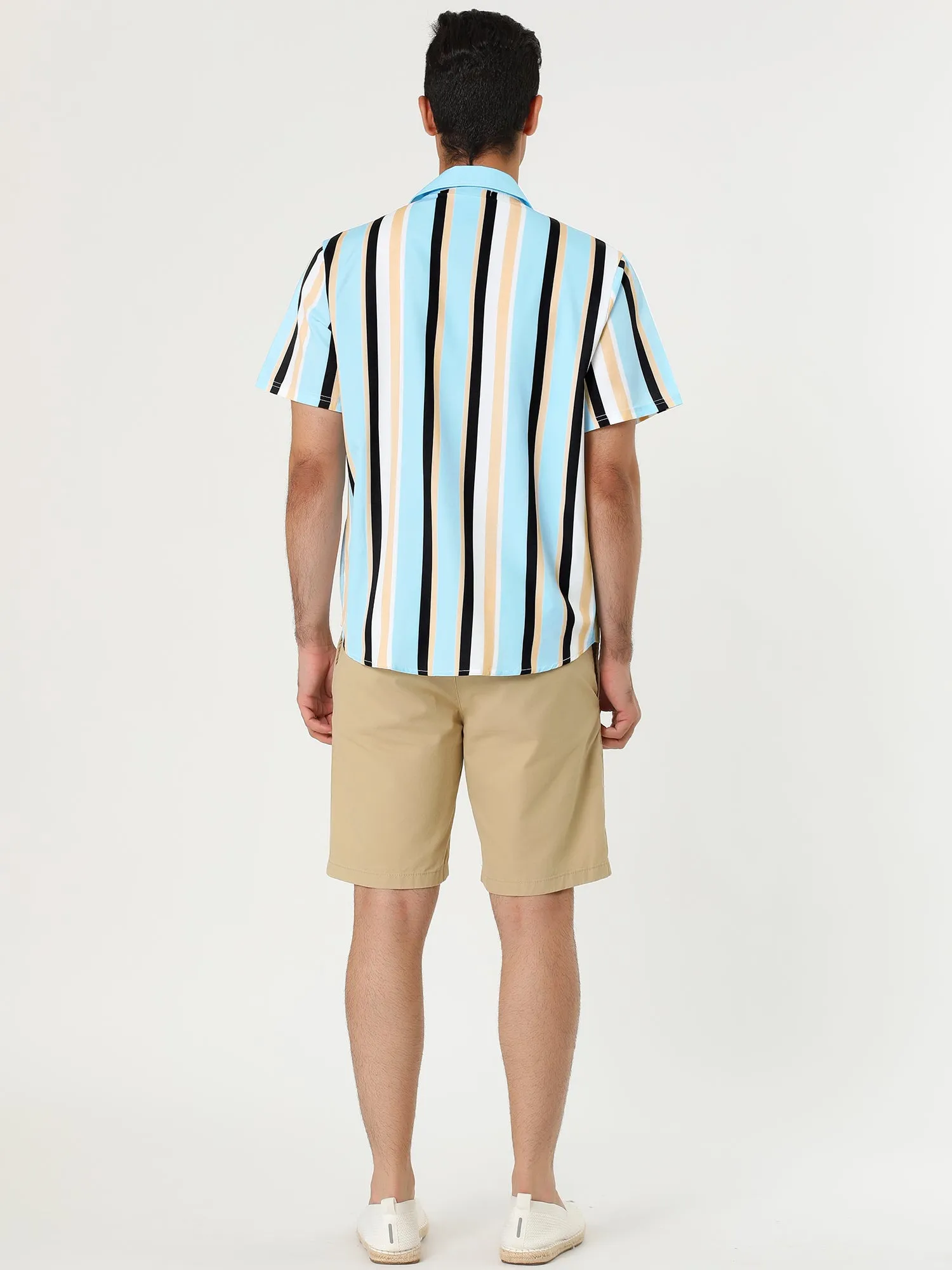 Colorful Vertical Stripe Short Sleeve Lapel Button Shirt