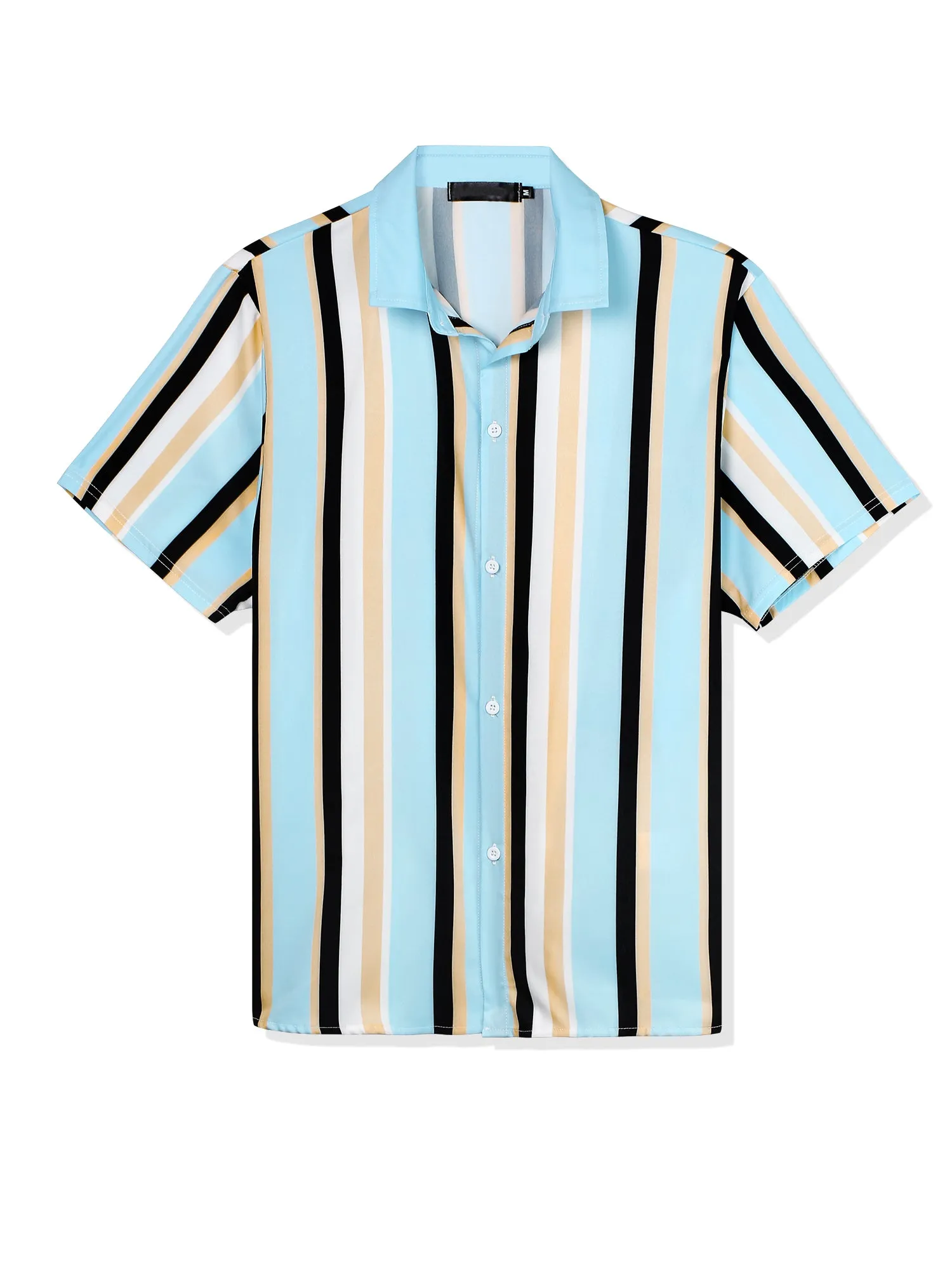 Colorful Vertical Stripe Short Sleeve Lapel Button Shirt