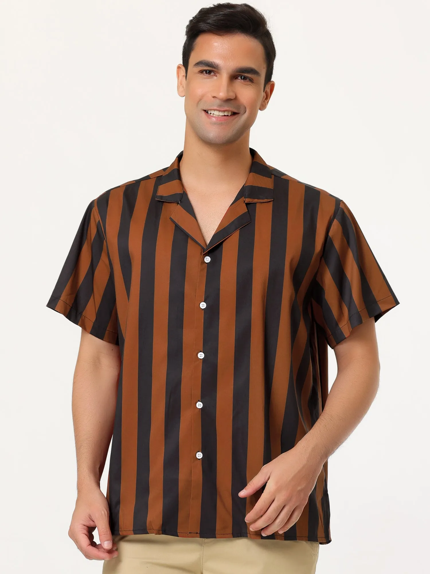Colorful Vertical Stripe Short Sleeve Lapel Button Shirt
