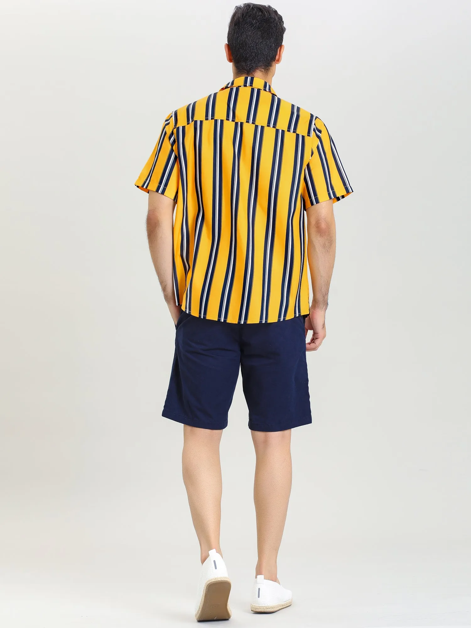 Colorful Vertical Stripe Short Sleeve Lapel Button Shirt
